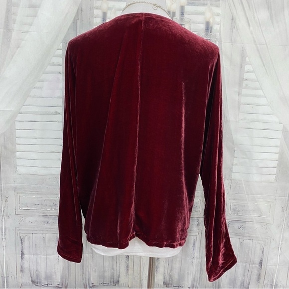Eileen Fisher Deep Claret Burgundy Red Silk Dolman Sleeve Velvet Top Oversized - Picture 8 of 10